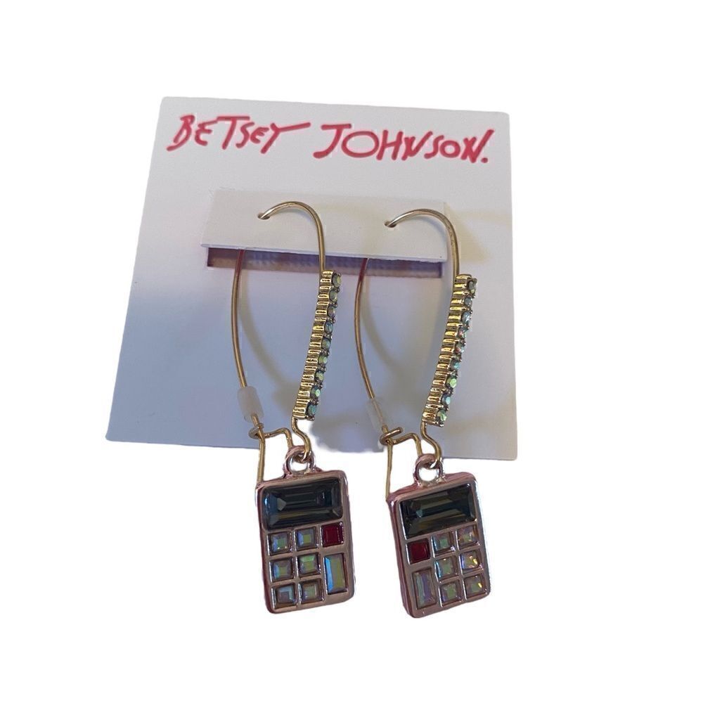 Betsey Johnson Sparkly Pink Cell Phone Drop Earrings.